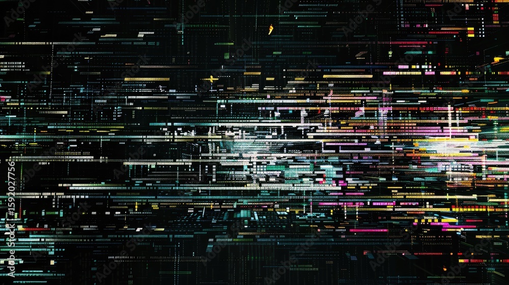 Fototapete Abstract complex glitch with pixel effect in tech background use shading and glitches texture express mysterious design or complex flow through tiny object convey sense of future digital scene. AIG53.