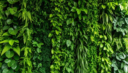 Lush green wall of various plants