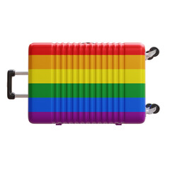 Rainbow colors suitcase isolated on white, transparent.  Travel and vacation concept. 