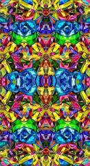 Fototapeta premium Colorful Abstract Geometric Kaleidoscope Pattern with Vibrant Hues and Textural Details