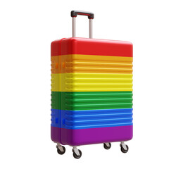 Rainbow colors suitcase isolated on white, transparent.  Travel and vacation concept. 