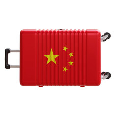 Travel to China. Chinese flag suitcase isolated on white, transparent.  