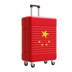 Travel to China. Chinese flag suitcase isolated on white, transparent.  