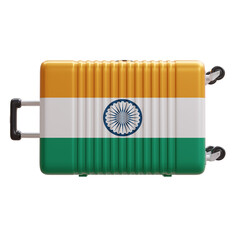 Travel to India. Indian flag suitcase isolated on white, transparent.  