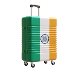 Travel to India. Indian flag suitcase isolated on white, transparent.  