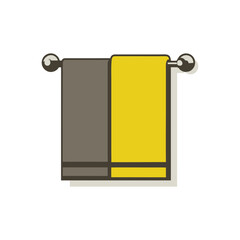 Simple towel set in brown and yellow flat vector style, bathroom textile illustration for hotel websites, cleaning product icons or home design materials on transparent background.