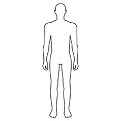 Simple Black and White Human Figure Outline for Anatomical Study or Design Template Purposes, Front View of the Body