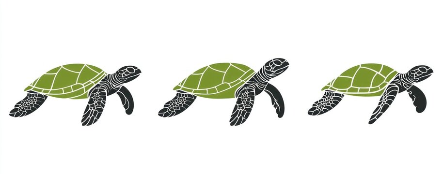 Three sea turtles in a row