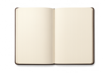 Blank notebook pages spread open, lying on clear surface ready for creative design mockup or text insertion