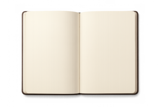 Blank notebook pages spread open, lying on clear surface ready for creative design mockup or text insertion