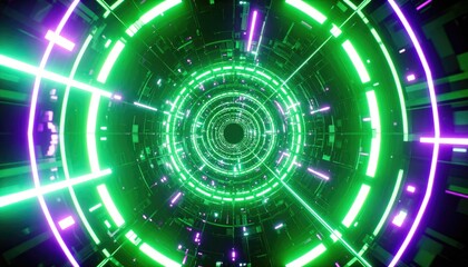 Fototapeta premium Futuristic tunnel with glowing neon rings