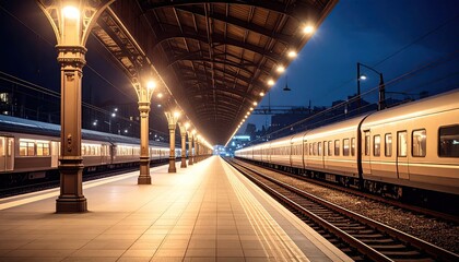 Night train station platform