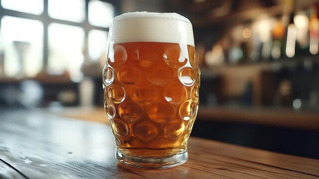 Beer stein on a wooden counter in a bar
