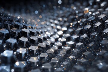 Fototapeta premium Abstract geometric shimmering cubes with bokeh lights