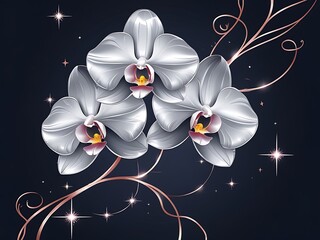 Elegant Silver Orchids with Dark Background.