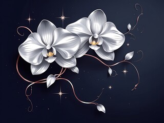 Silver Orchids with Dark Background.