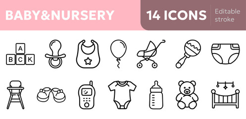 collection of adorable baby and nursery icons 
