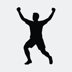 Silhouette celebrating soccer player raising arms vector illustration