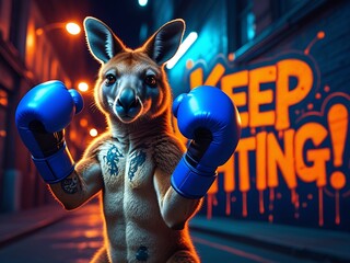 Boxing Kangaroo City Night.