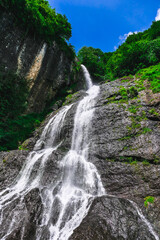 Rize Caglayan Waterfall taken from the top by drone