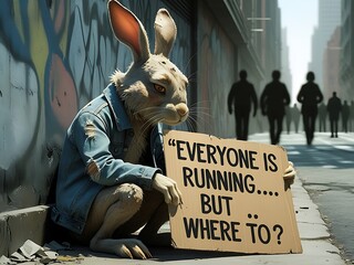 Lonely Rabbit in City Alley.