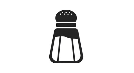 Flat black icon of a salt shaker with tiny holes and classic shape, clean white background