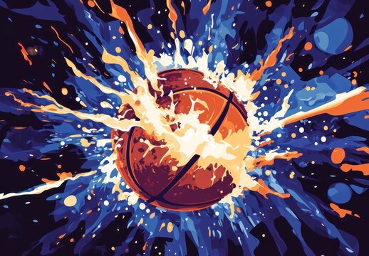 Basketball exploding in vibrant colors
