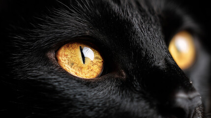 Close-Up of Shiny Black Cat Eyes in Soft Lighting - Symbol of Mystery and Beauty