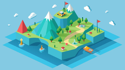Fototapeta premium Isometric island with zones for water sports
