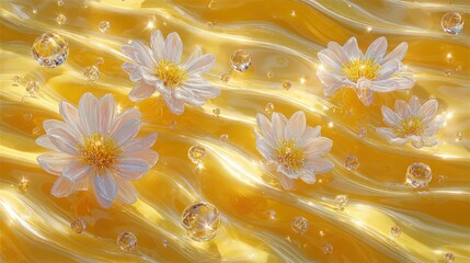 Golden Floral Background with Delicate Blooms