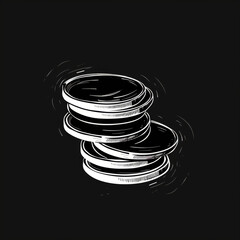 White Outlined Coins on Dark Background, Generative AI Illustration