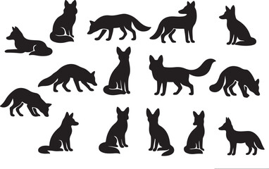 Obraz premium Black fox silhouettes various poses animal white
