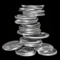 White Outlined Coins on Dark Background, Generative AI Illustration