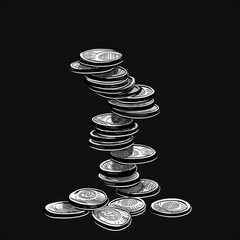 White Outlined Coins on Dark Background, Generative AI Illustration