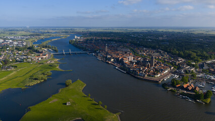 Obraz premium Kampen, The Netherlands, aerial photo, Ijssel river, The Netherlands.