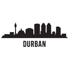 Durban skyline silhouette. Black Durban city. Vector black silhouette. with white background