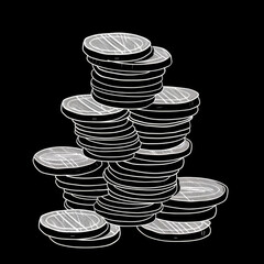 White Outlined Coins on Dark Background, Generative AI Illustration