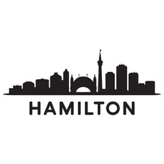 Hamilton skyline horizontal banner. Hamilton, Canada. Vector template for your design. Vector black silhouette. with white background