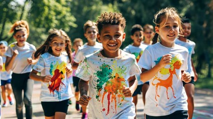All ages gather in matching t-shirts, racing in a heartfelt charity run. International Day of Charity, September 5