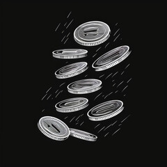 White Outlined Coins on Dark Background, Generative AI Illustration