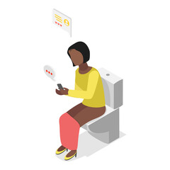 3D Isometric Flat  Illustration of Social Media Addiction. Item 2