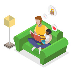 3D Isometric Flat  Illustration of Playing With Dad. Item 5