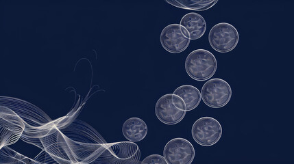 White Outlined Coins on Dark Background, Generative AI Illustration