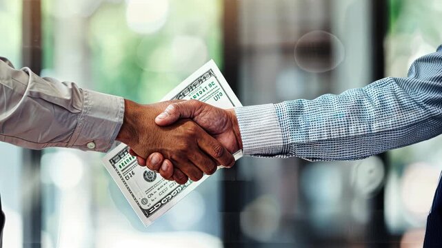 Handshake between a donor and charity rep with a large donation check. International Day of Charity, September 5