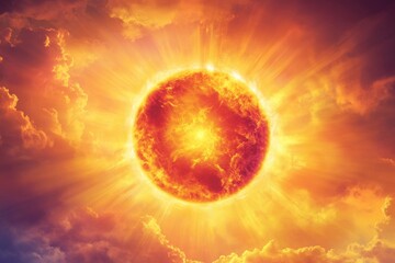 Glowing sun with clouds in the backdrop