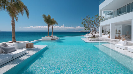 Obraz premium stunning infinity pool images featuring luxurious pools seamlessly blending into the ocean horizon. Ideal for real estate, travel, wellness, and hospitality marketing