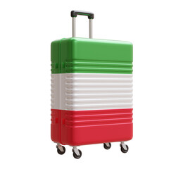 Travel to Italy. Italian flag suitcase isolated on white, transparent.  