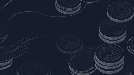 White Outlined Coins on Dark Background, Generative AI Illustration