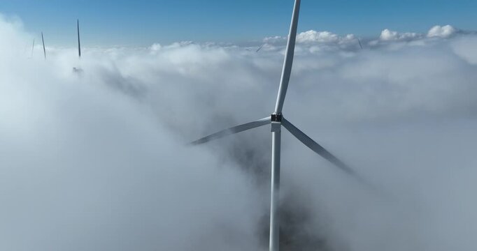 Wind turbine renewable energy, clean energy and energy transistion. Speed ramp in out.