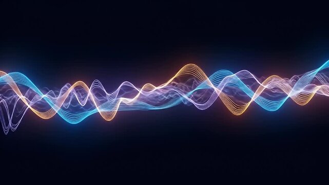 Dual sine waves in blue and orange lights. Digital abstract motion with smooth glowing lines - Powered by Adobe